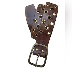 Vintage GAP Brown Leather Boho Western Belt Grommets Brass Buckle M 31" - 35"